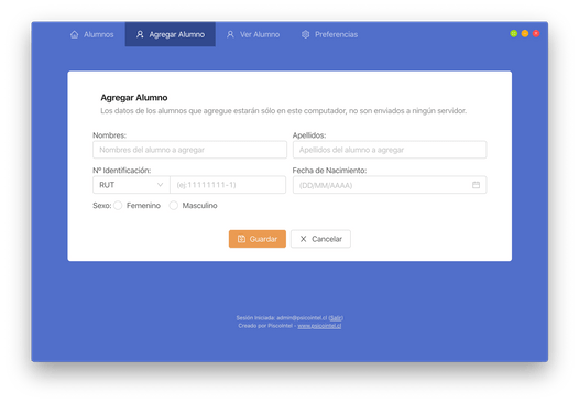 Pantalla de ingreso de alumnos